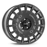 17x7 5x100 ET35 CB68 OZ RALLY RACING DARK GRAPHITE SILVER LETTERING C