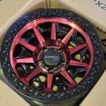 17x9 5x127 ET-12 71.6 RED + MATT BLACK LIP